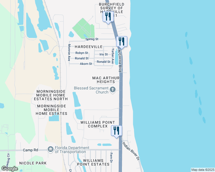 map of restaurants, bars, coffee shops, grocery stores, and more near 400 MacArthur Circle in Cocoa