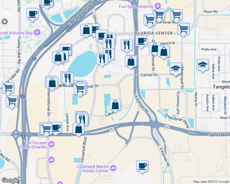 map of restaurants, bars, coffee shops, grocery stores, and more near 5885 Lakehurst Dr in Orlando