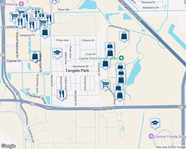 map of restaurants, bars, coffee shops, grocery stores, and more near 4811 Caserta Street in Orlando