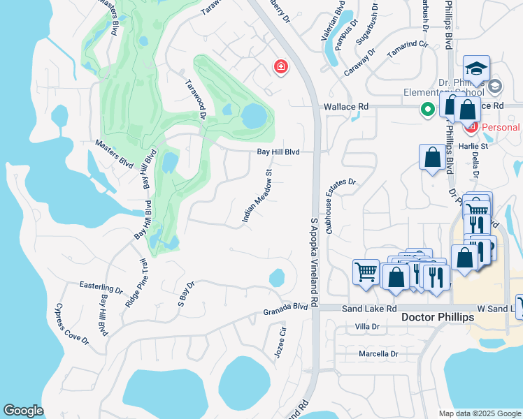 map of restaurants, bars, coffee shops, grocery stores, and more near 8513 Tulip Court in Orlando