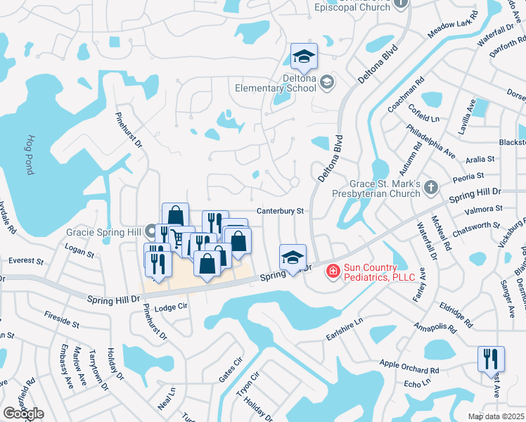 map of restaurants, bars, coffee shops, grocery stores, and more near 1348 London Avenue in Spring Hill