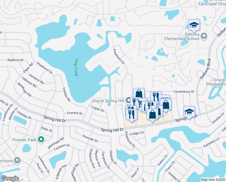 map of restaurants, bars, coffee shops, grocery stores, and more near 1356 Salem Court in Spring Hill