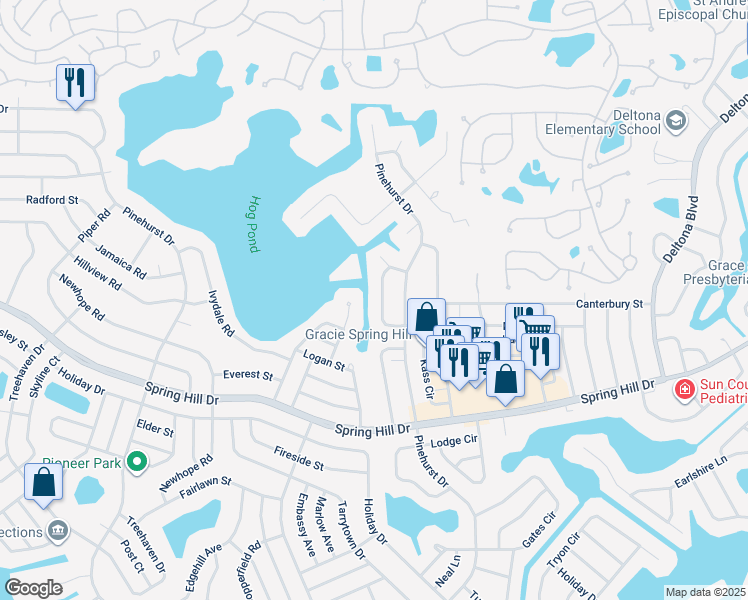 map of restaurants, bars, coffee shops, grocery stores, and more near 1356 Salem Court in Spring Hill