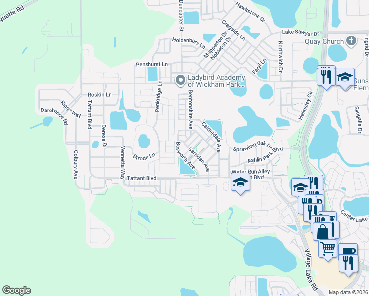 map of restaurants, bars, coffee shops, grocery stores, and more near 7604 Sutherton Lane in Windermere