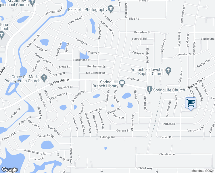 map of restaurants, bars, coffee shops, grocery stores, and more near 9328 Horizon Drive in Spring Hill