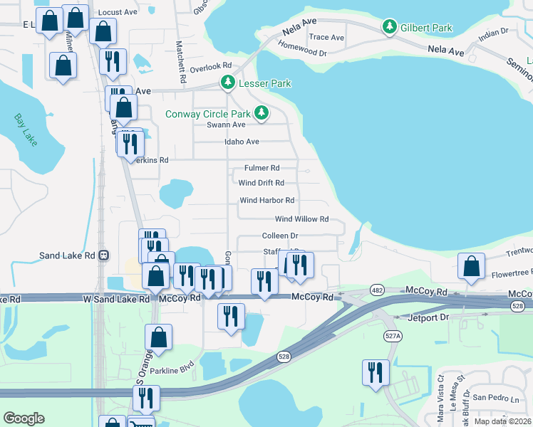 map of restaurants, bars, coffee shops, grocery stores, and more near 1658 Wind Willow Road in Belle Isle