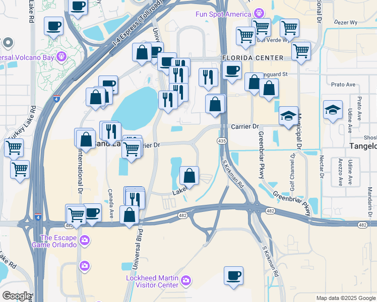 map of restaurants, bars, coffee shops, grocery stores, and more near 5801 Lakehurst Drive in Orlando
