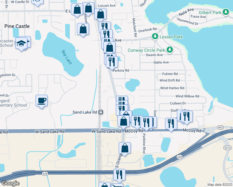 map of restaurants, bars, coffee shops, grocery stores, and more near in Orlando