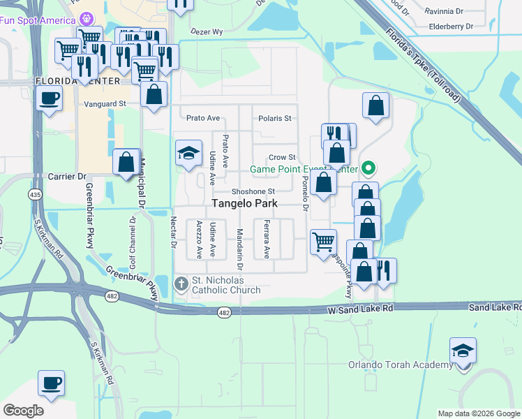 map of restaurants, bars, coffee shops, grocery stores, and more near 4925 Ravenna Avenue in Orlando