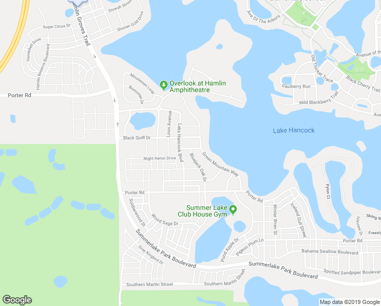 map of restaurants, bars, coffee shops, grocery stores, and more near Bluejack Oak Drive in Winter Garden