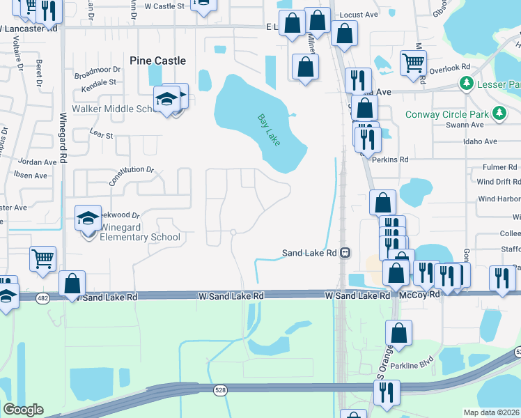 map of restaurants, bars, coffee shops, grocery stores, and more near 6815 Cherry Grove Circle in Orlando