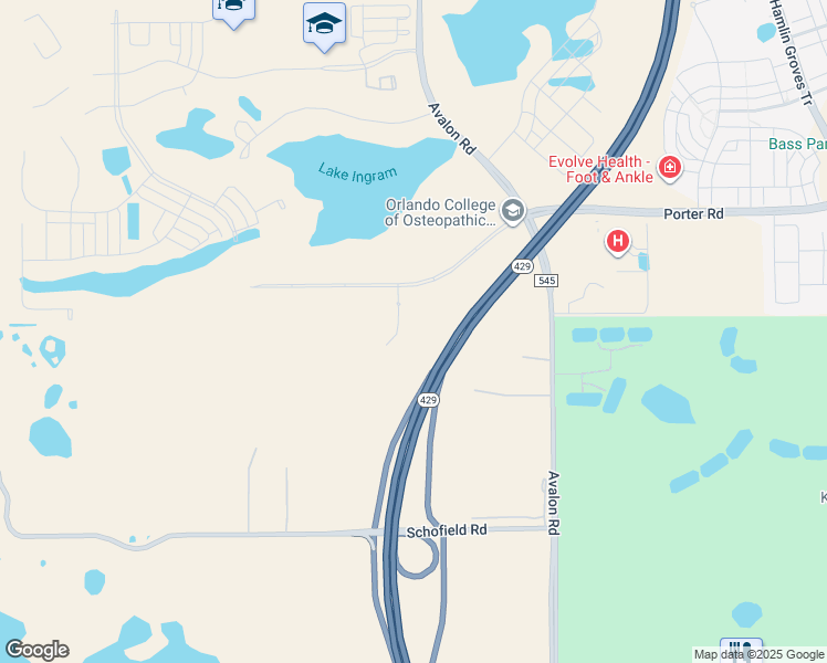 map of restaurants, bars, coffee shops, grocery stores, and more near Daniel Webster Western Beltway in Winter Garden