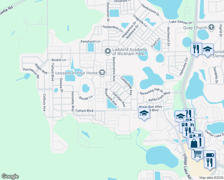 map of restaurants, bars, coffee shops, grocery stores, and more near 7604 Sutherton Lane in Windermere