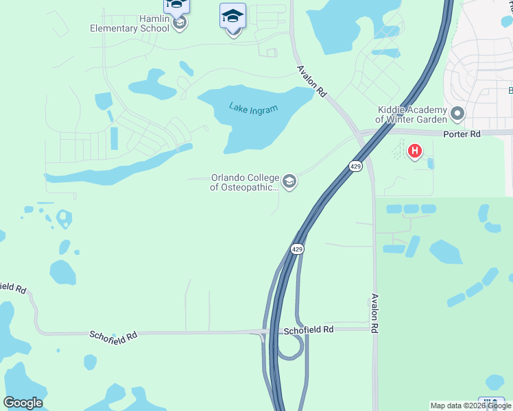 map of restaurants, bars, coffee shops, grocery stores, and more near Daniel Webster Western Beltway in Winter Garden