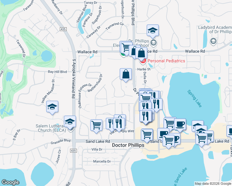 map of restaurants, bars, coffee shops, grocery stores, and more near 7713 Sugar Bend Drive in Orlando