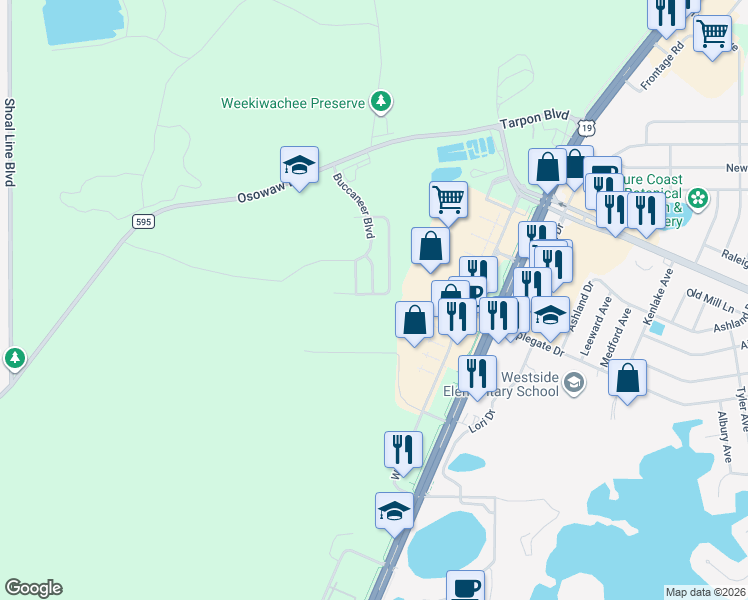 map of restaurants, bars, coffee shops, grocery stores, and more near 1403 Cross Bow Lane in Spring Hill
