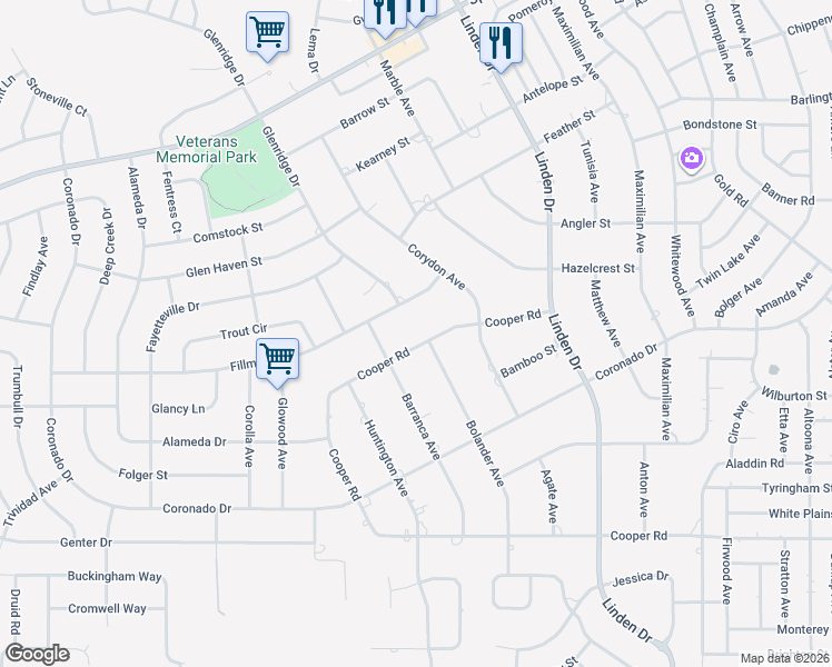 map of restaurants, bars, coffee shops, grocery stores, and more near 12480 Fillmore Street in Spring Hill