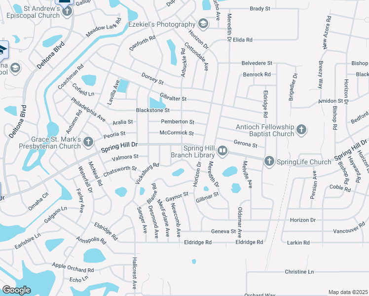 map of restaurants, bars, coffee shops, grocery stores, and more near 1378 Arbuckle Road in Spring Hill