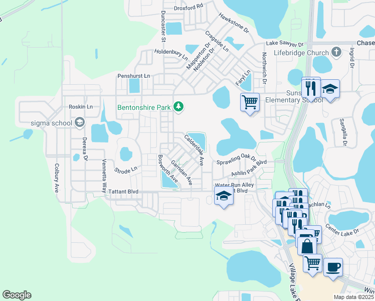 map of restaurants, bars, coffee shops, grocery stores, and more near 12835 Emersondale Avenue in Windermere
