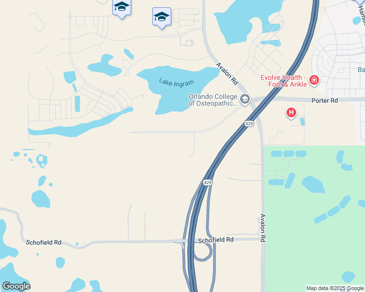 map of restaurants, bars, coffee shops, grocery stores, and more near Daniel Webster Western Beltway in Winter Garden