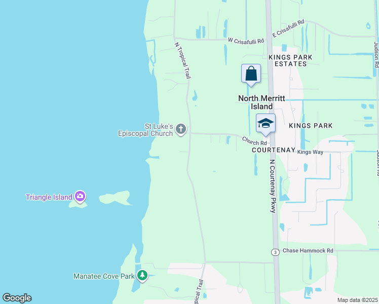map of restaurants, bars, coffee shops, grocery stores, and more near 5500 North Tropical Trail in Merritt Island