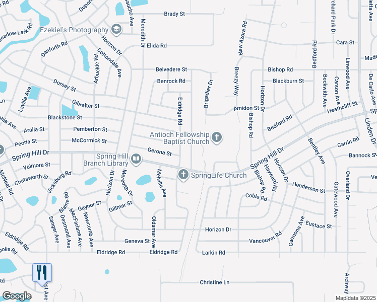 map of restaurants, bars, coffee shops, grocery stores, and more near 1389 Haulover Avenue in Spring Hill