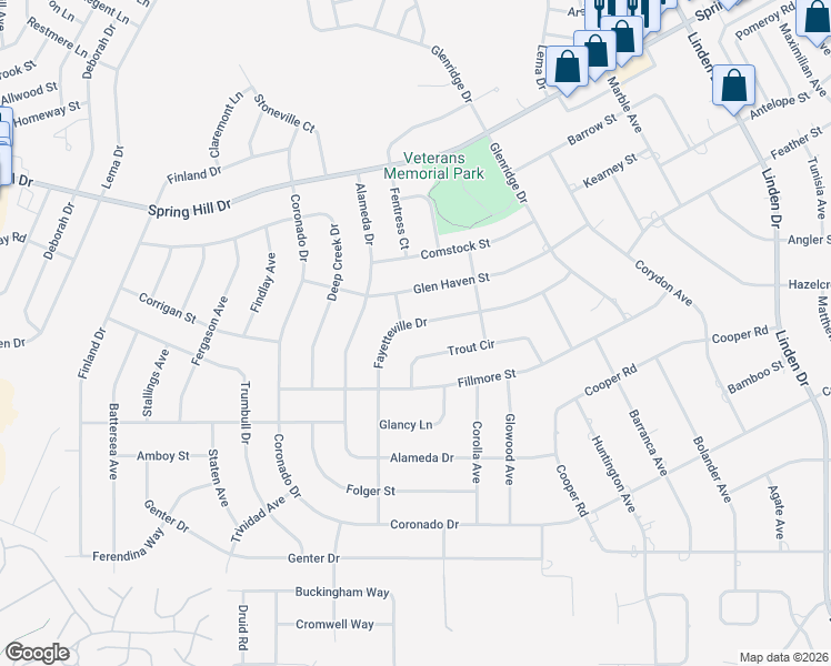 map of restaurants, bars, coffee shops, grocery stores, and more near 1392 Fayetteville Drive in Spring Hill