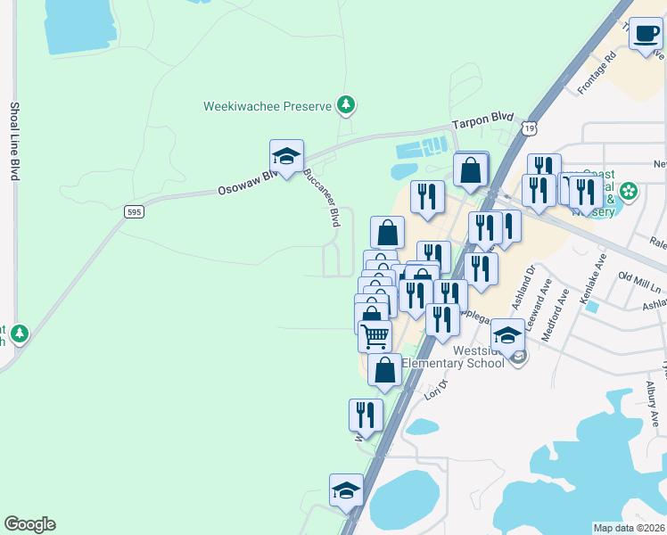 map of restaurants, bars, coffee shops, grocery stores, and more near 1403 Cross Bow Lane in Spring Hill