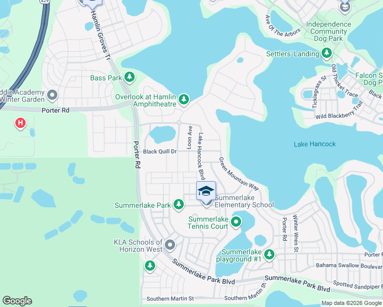 map of restaurants, bars, coffee shops, grocery stores, and more near 14518 Black Quill Drive in Winter Garden