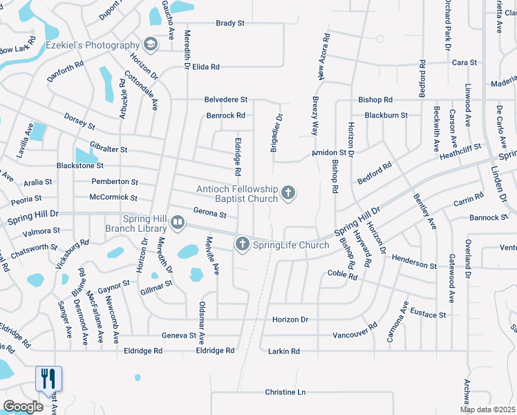 map of restaurants, bars, coffee shops, grocery stores, and more near 1389 Haulover Avenue in Spring Hill