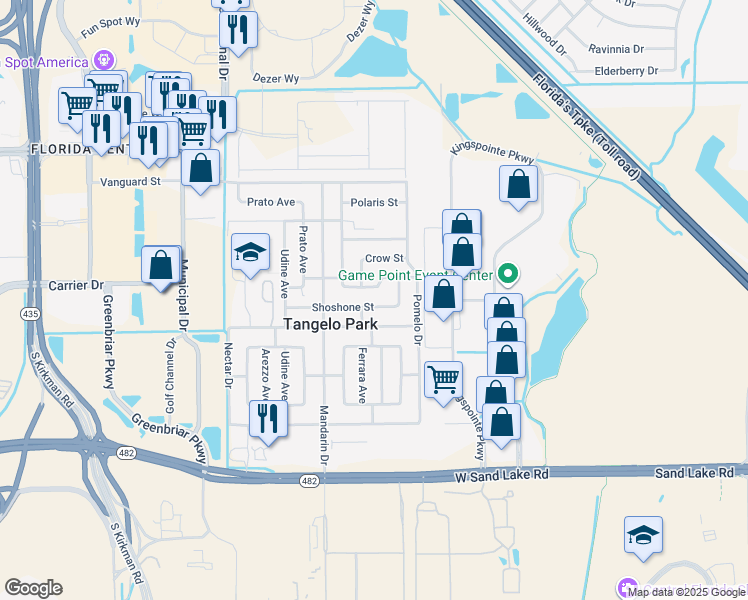 map of restaurants, bars, coffee shops, grocery stores, and more near 4833 Shoshone Street in Orlando