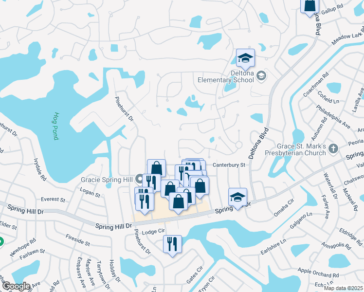 map of restaurants, bars, coffee shops, grocery stores, and more near 7405 Nature Walk Drive in Spring Hill