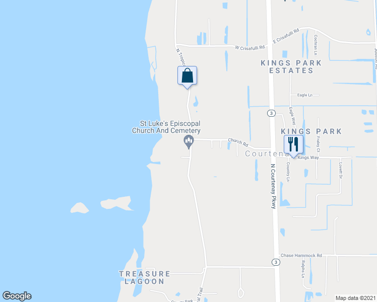 map of restaurants, bars, coffee shops, grocery stores, and more near 5555 North Tropical Trail in Merritt Island