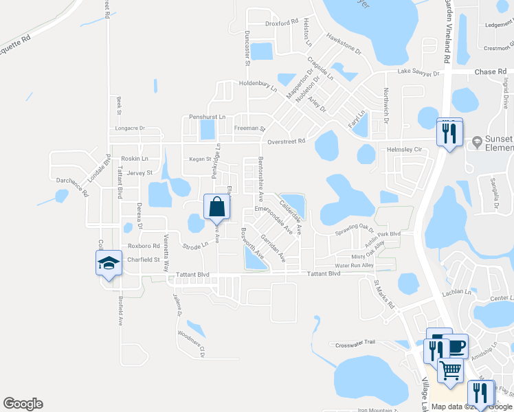 map of restaurants, bars, coffee shops, grocery stores, and more near 12944 Bramwell Street in Windermere