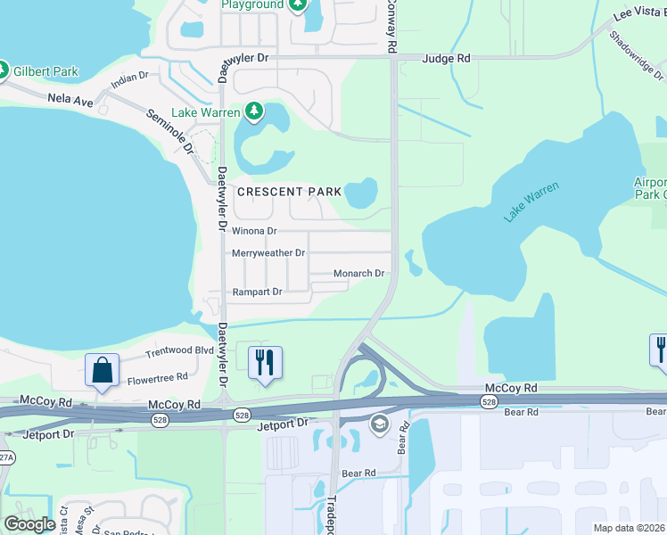 map of restaurants, bars, coffee shops, grocery stores, and more near 3737 Prairie Fox Lane in Orlando