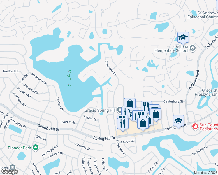 map of restaurants, bars, coffee shops, grocery stores, and more near 7241 Sky Court in Spring Hill