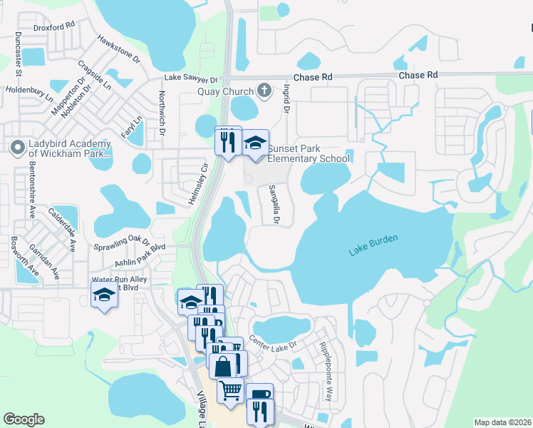 map of restaurants, bars, coffee shops, grocery stores, and more near 12404 Montalcino Circle in Windermere