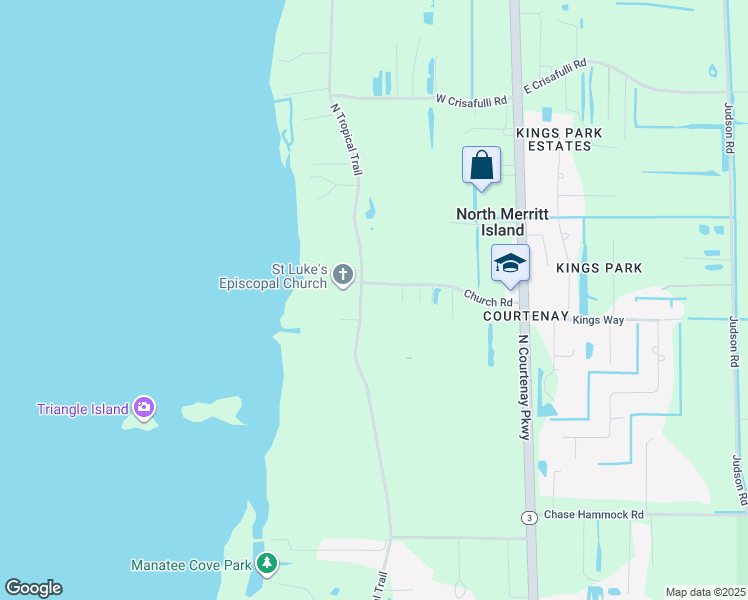 map of restaurants, bars, coffee shops, grocery stores, and more near 5500 North Tropical Trail in Merritt Island