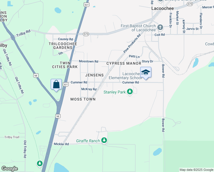 map of restaurants, bars, coffee shops, grocery stores, and more near 20445 Jackson Road in Dade City
