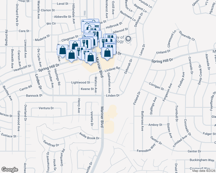 map of restaurants, bars, coffee shops, grocery stores, and more near 1440 Mariner Boulevard in Spring Hill