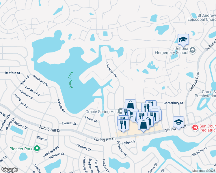 map of restaurants, bars, coffee shops, grocery stores, and more near 7261 Sands Court in Spring Hill