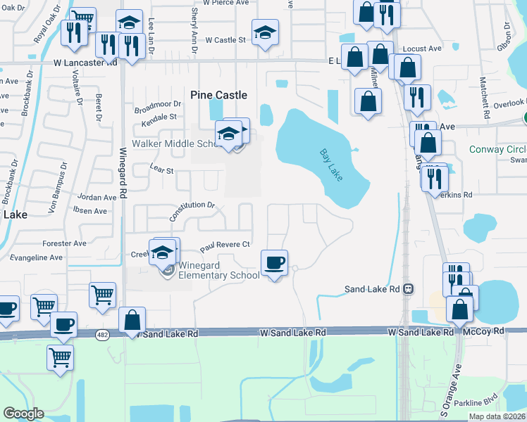 map of restaurants, bars, coffee shops, grocery stores, and more near 6515 Cherry Grove Circle in Orlando