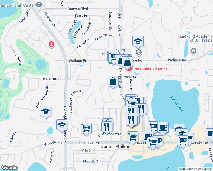 map of restaurants, bars, coffee shops, grocery stores, and more near 7836 Sugar Bend Drive in Orlando