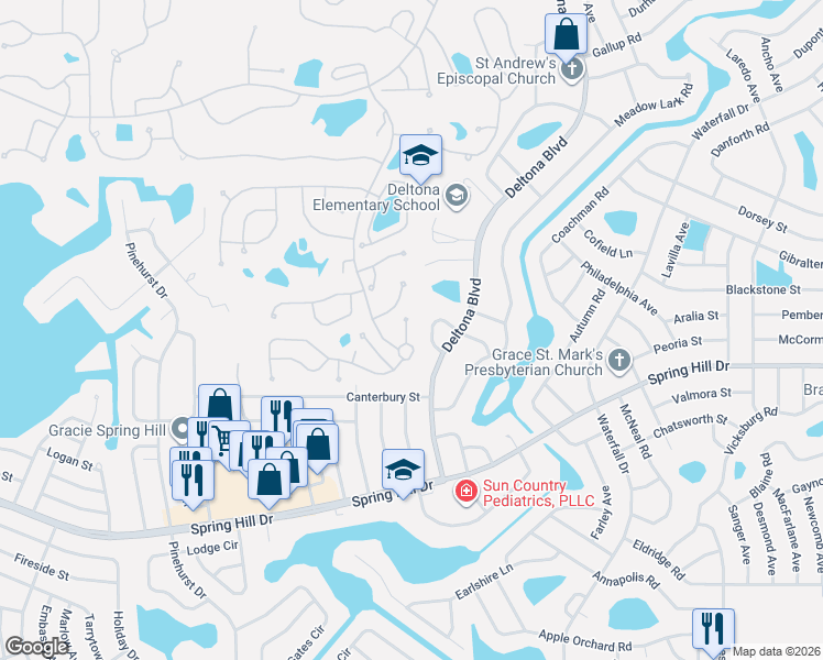 map of restaurants, bars, coffee shops, grocery stores, and more near 1424 Pinewood Hills Court in Spring Hill