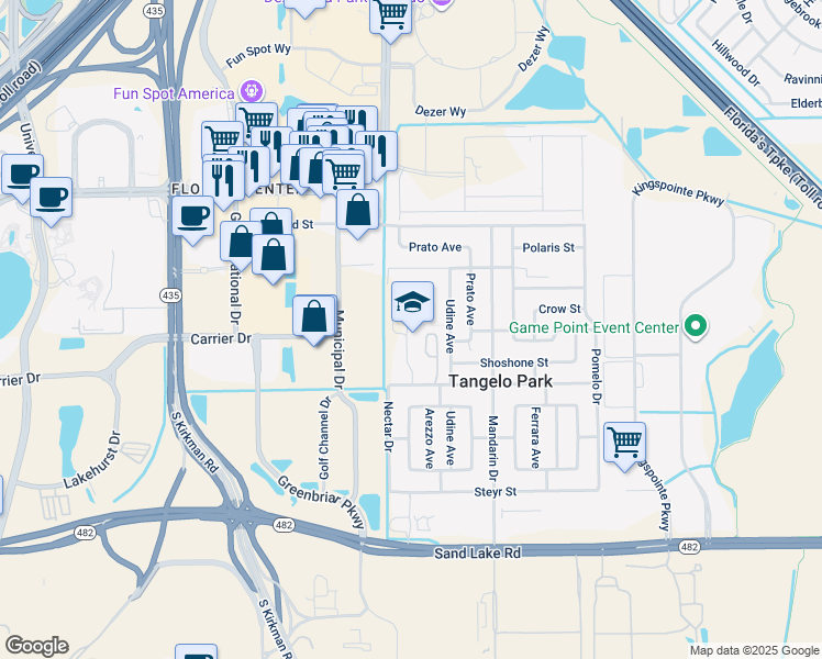 map of restaurants, bars, coffee shops, grocery stores, and more near 5115 Anzio Street in Orlando