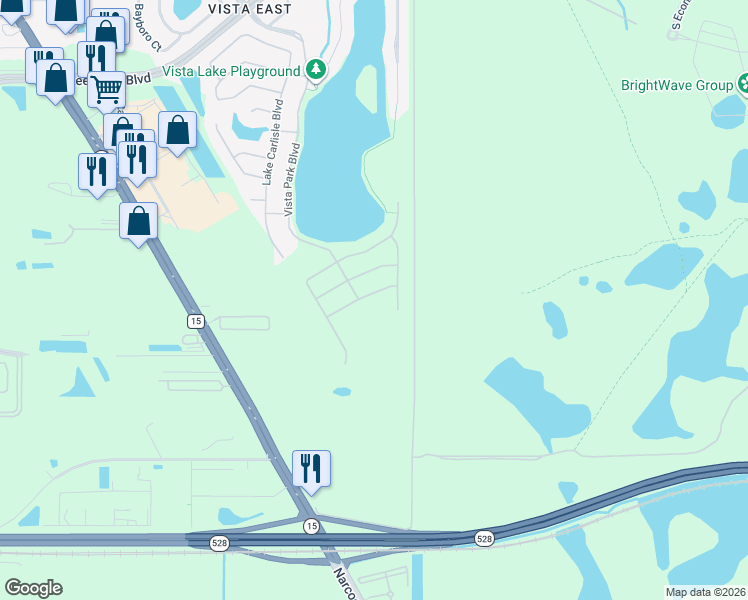 map of restaurants, bars, coffee shops, grocery stores, and more near 8731 Currituck Sound Lane in Orlando