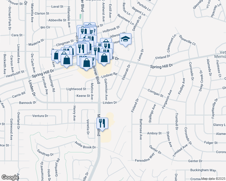 map of restaurants, bars, coffee shops, grocery stores, and more near 1426 Deering Avenue in Spring Hill