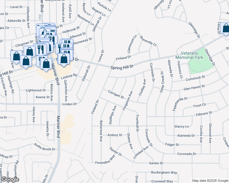 map of restaurants, bars, coffee shops, grocery stores, and more near 1410 Bavon Avenue in Spring Hill