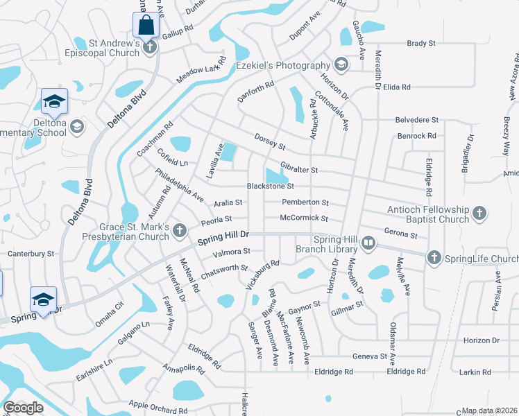 map of restaurants, bars, coffee shops, grocery stores, and more near 1435 Laredo Avenue in Spring Hill