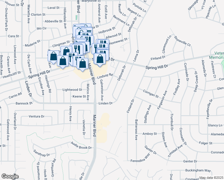 map of restaurants, bars, coffee shops, grocery stores, and more near 1426 Deering Avenue in Spring Hill